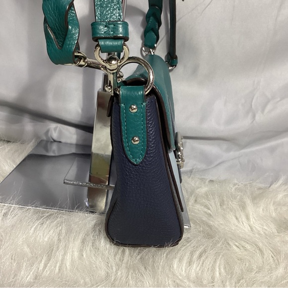 Coach Jade Color Block 1923-F91070 Leather Convertible Bag Midnight Viridian - Picture 3 of 13